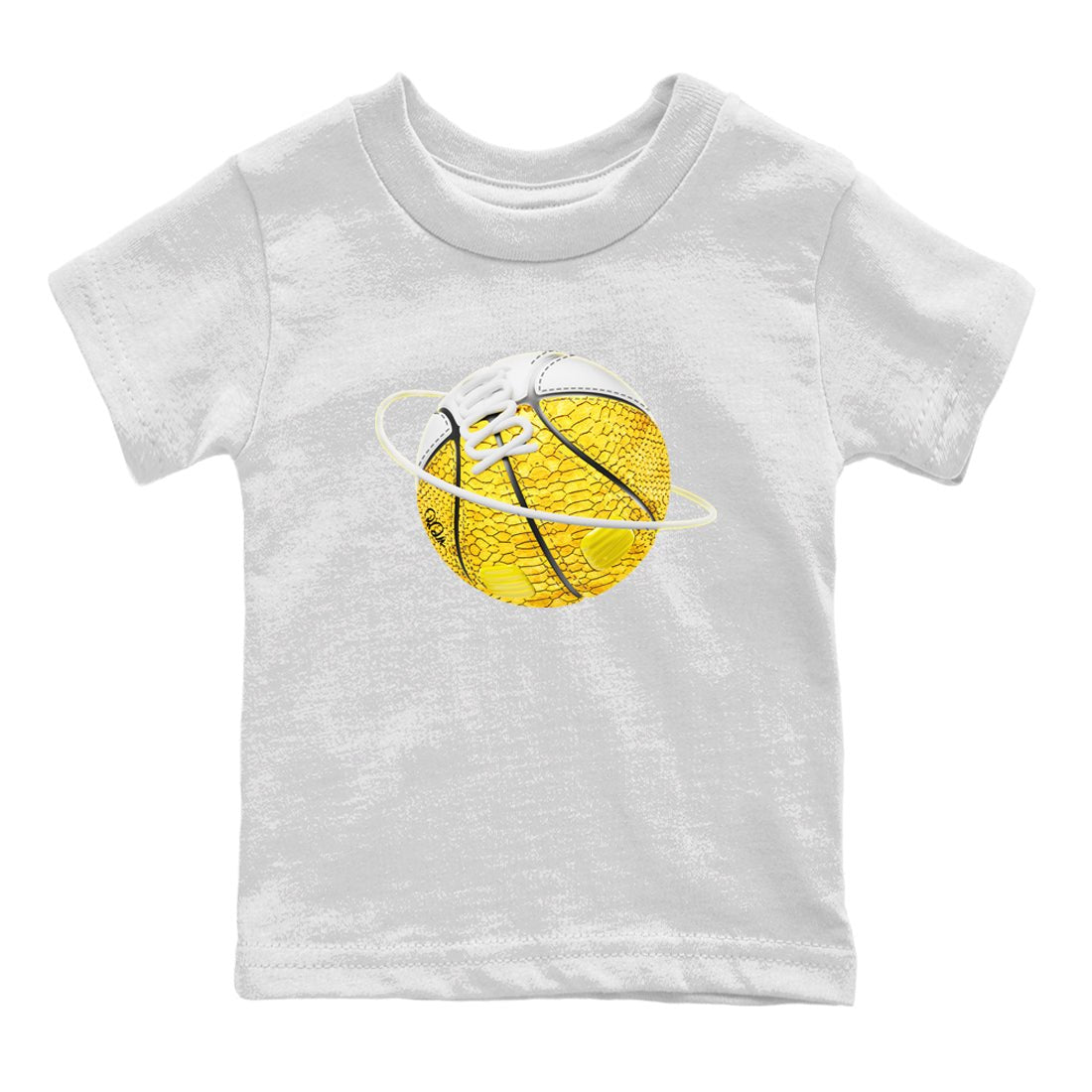 Air Jordan 11 Yellow Python Sneaker Match Tees Basketball Planet Sneaker Tees AJ11 Yellow Python Sneaker Release Tees Kids Shirts White 2