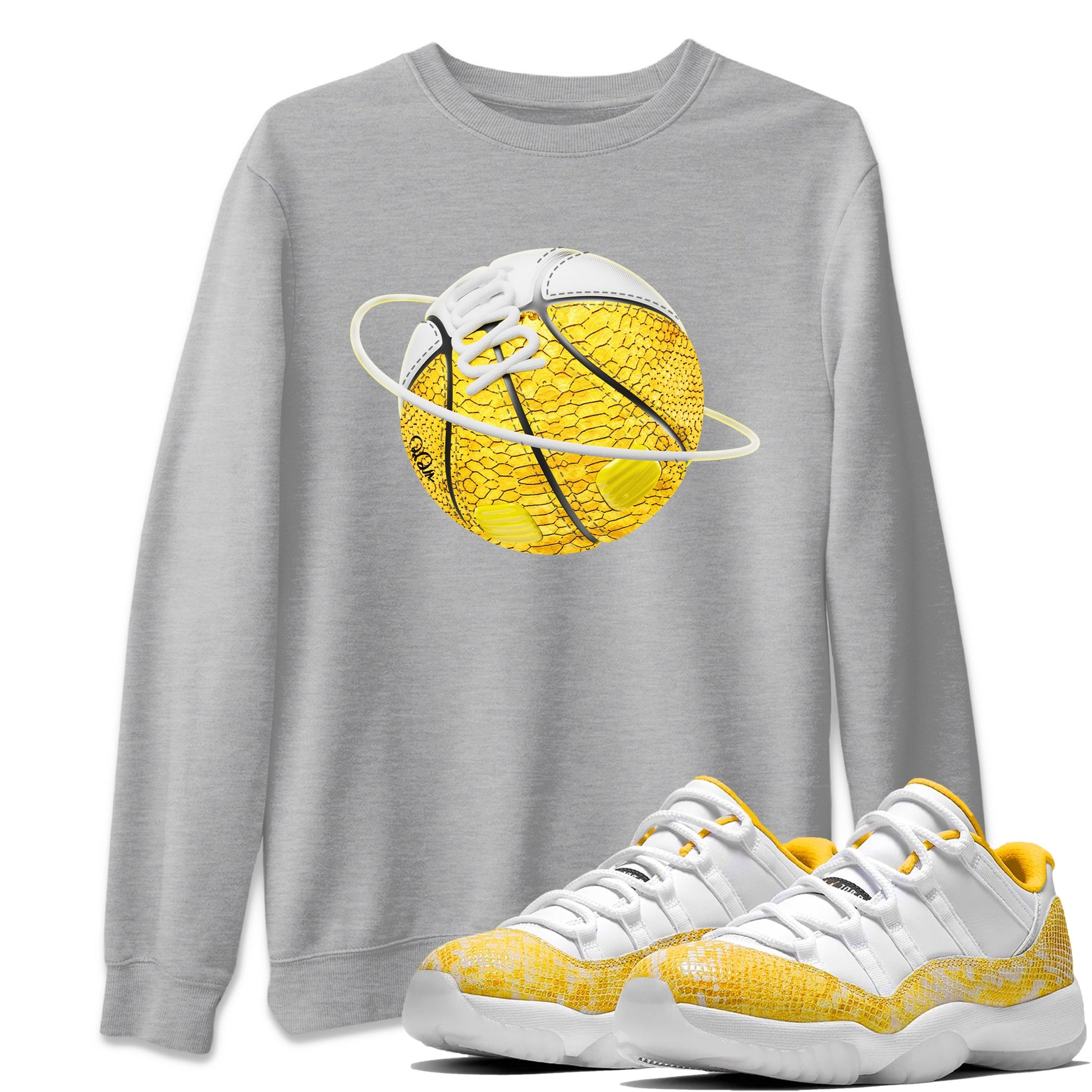Air Jordan 11 Yellow Python Sneaker Match Tees Basketball Planet Sneaker Tees AJ11 Yellow Python Sneaker Release Tees Unisex Shirts Heather Grey 1