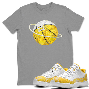 Air Jordan 11 Yellow Python Sneaker Match Tees Basketball Planet Sneaker Tees AJ11 Yellow Python Sneaker Release Tees Unisex Shirts Heather Grey 1