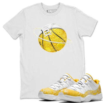 Air Jordan 11 Yellow Python Sneaker Match Tees Basketball Planet Sneaker Tees AJ11 Yellow Python Sneaker Release Tees Unisex Shirts White 1