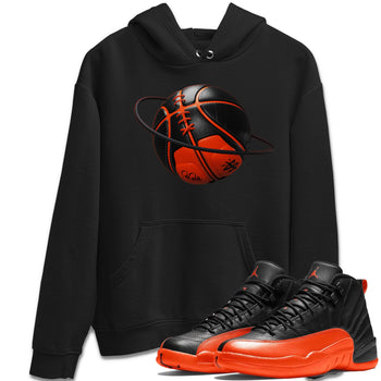 Air Jordan 12 Brilliant Orange Sneaker Match Tees Basketball Planet Sneaker Tees AJ12 Brilliant Orange Sneaker Release Tees Unisex Shirts Black 1