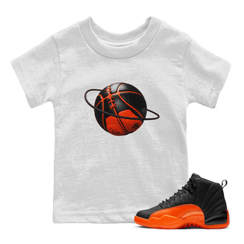 Air Jordan 12 Brilliant Orange Sneaker Match Tees Basketball Planet Sneaker Tees AJ12 Brilliant Orange Sneaker Release Tees Kids Shirts White 1