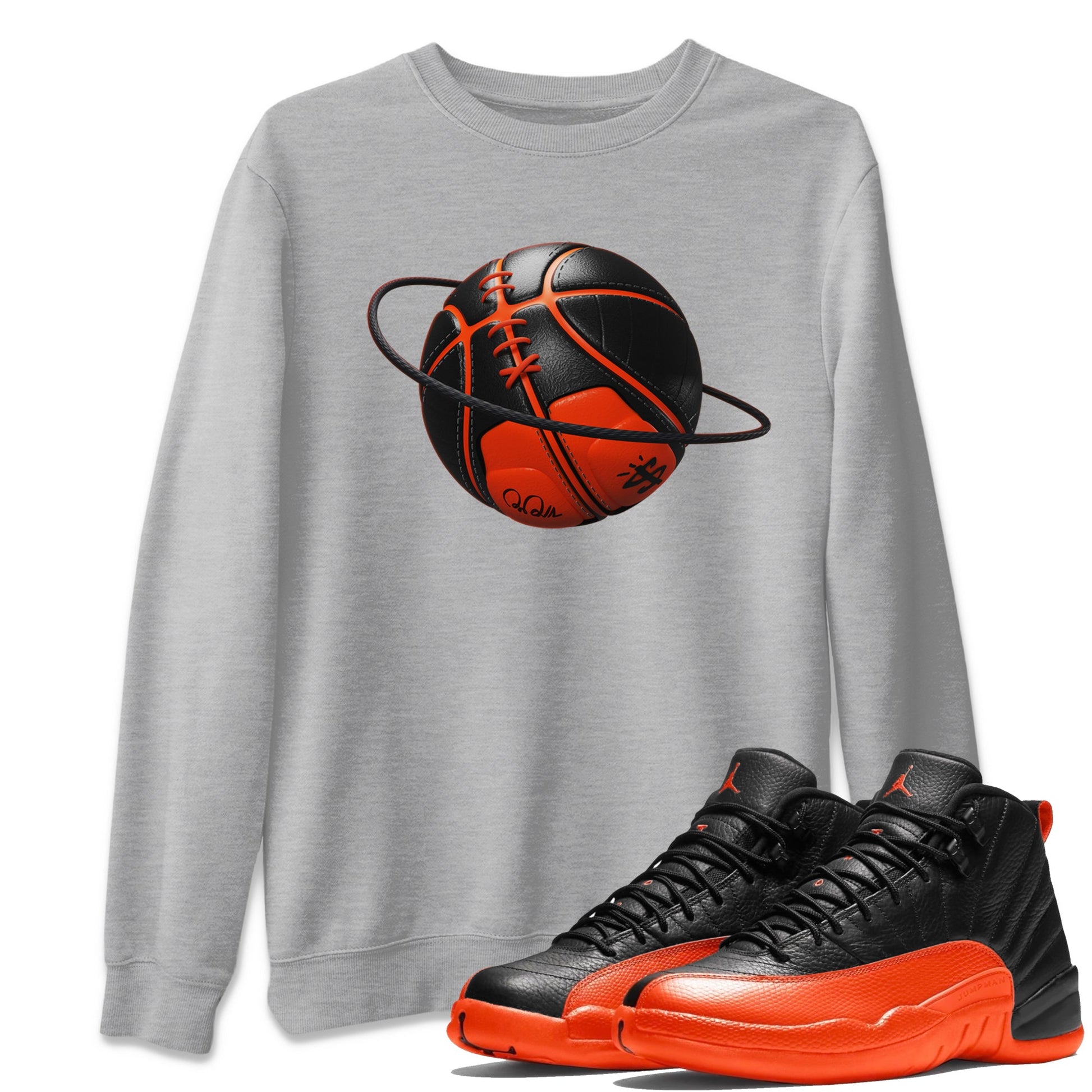 Air Jordan 12 Brilliant Orange Sneaker Match Tees Basketball Planet Sneaker Tees AJ12 Brilliant Orange Sneaker Release Tees Unisex Shirts Heather Grey 1