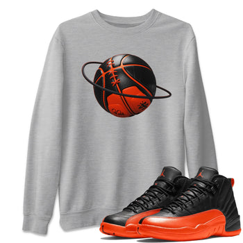 Air Jordan 12 Brilliant Orange Sneaker Match Tees Basketball Planet Sneaker Tees AJ12 Brilliant Orange Sneaker Release Tees Unisex Shirts Heather Grey 1