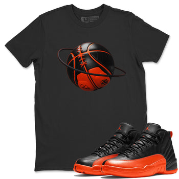 Air Jordan 12 Brilliant Orange Sneaker Match Tees Basketball Planet Sneaker Tees AJ12 Brilliant Orange Sneaker Release Tees Unisex Shirts Black 1