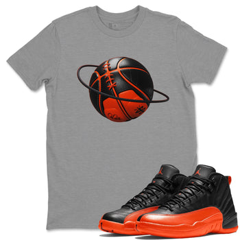 Air Jordan 12 Brilliant Orange Sneaker Match Tees Basketball Planet Sneaker Tees AJ12 Brilliant Orange Sneaker Release Tees Unisex Shirts Heather Grey 1
