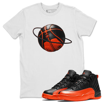 Air Jordan 12 Brilliant Orange Sneaker Match Tees Basketball Planet Sneaker Tees AJ12 Brilliant Orange Sneaker Release Tees Unisex Shirts White 1