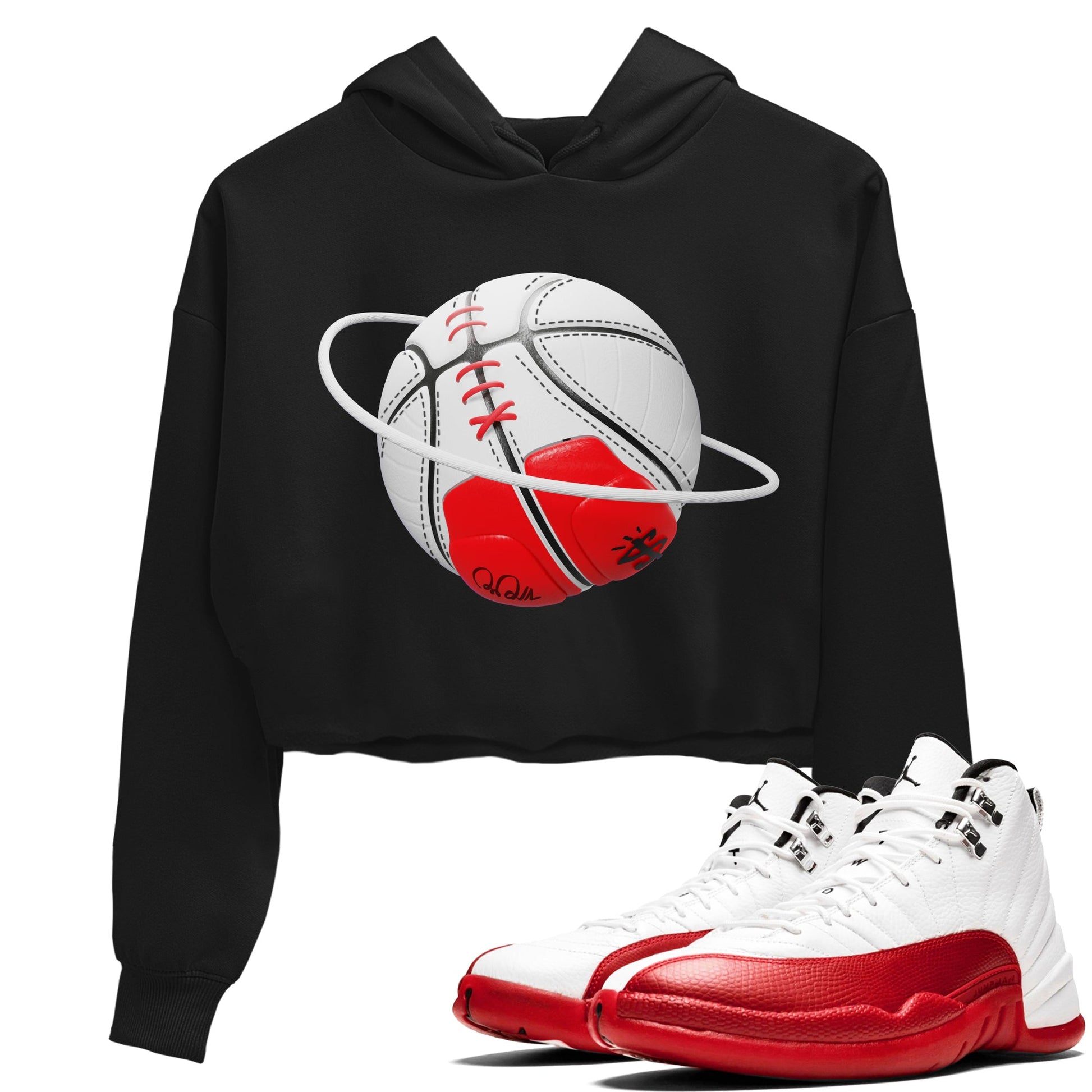 Air Jordan 12 Cherry Sneaker Match Tees Basketball Planet Sneaker Tees AJ12 Cherry Sneaker Release Tees Women's Shirts Black 1