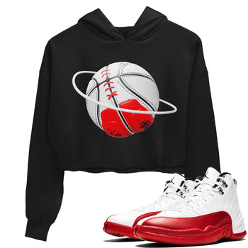 Air Jordan 12 Cherry Sneaker Match Tees Basketball Planet Sneaker Tees AJ12 Cherry Sneaker Release Tees Women's Shirts Black 1