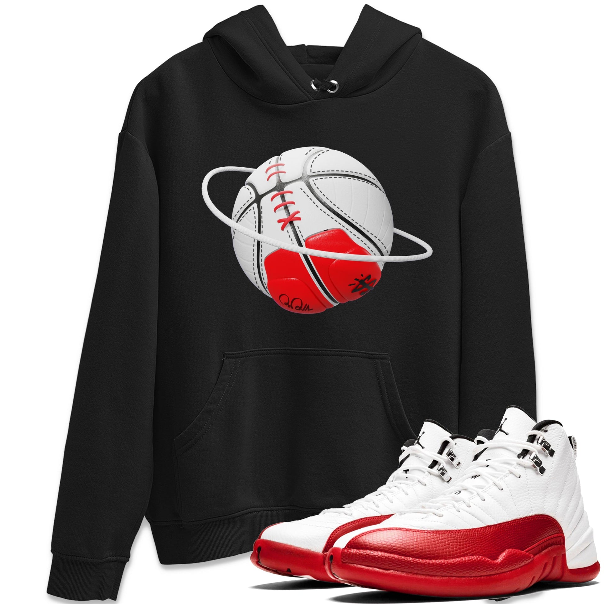 Air Jordan 12 Cherry Sneaker Match Tees Basketball Planet Sneaker Tees AJ12 Cherry Sneaker Release Tees Unisex Shirts Black 1