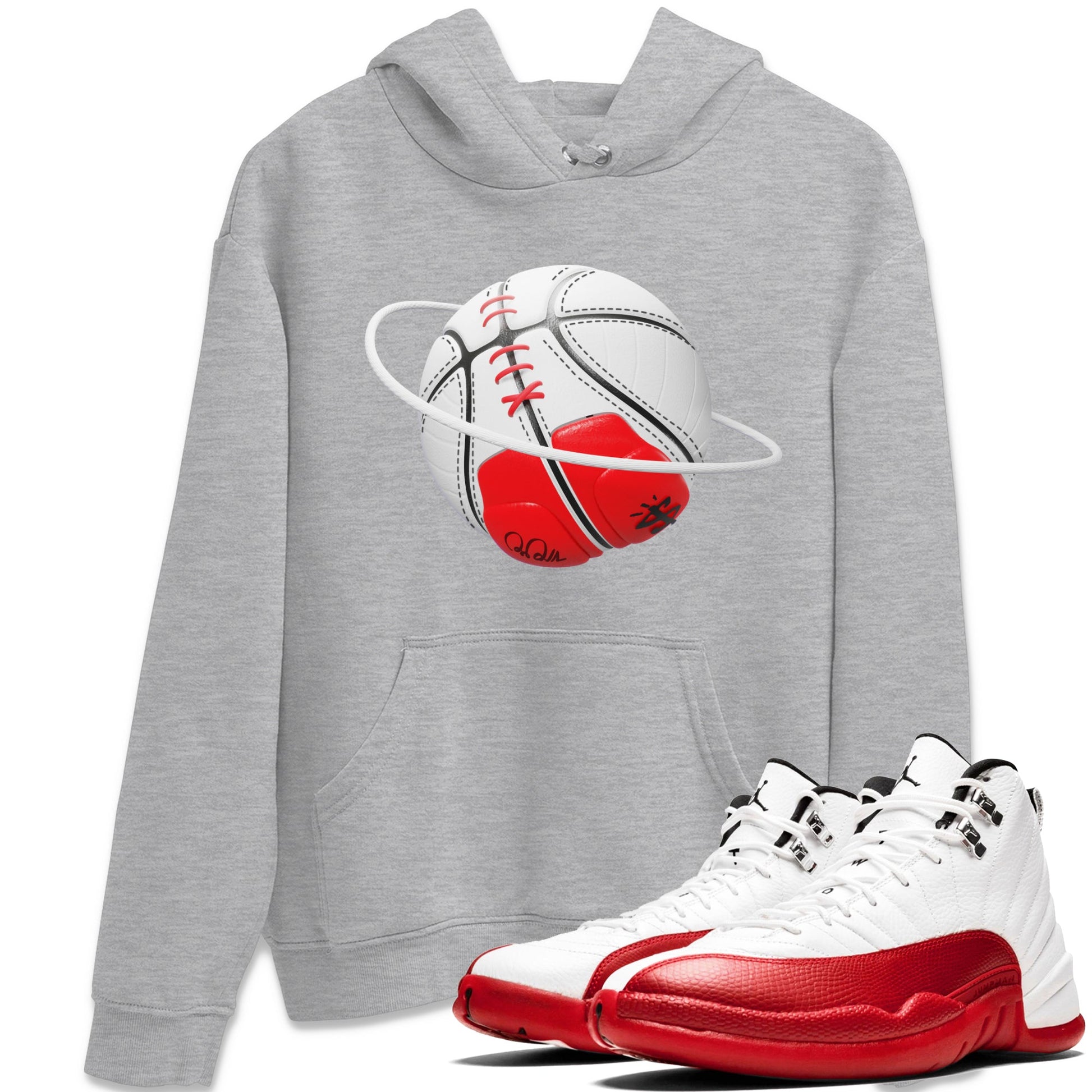 Air Jordan 12 Cherry Sneaker Match Tees Basketball Planet Sneaker Tees AJ12 Cherry Sneaker Release Tees Unisex Shirts Heather Grey 1