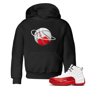 Air Jordan 12 Cherry Sneaker Match Tees Basketball Planet Sneaker Tees AJ12 Cherry Sneaker Release Tees Kids Shirts Black 1