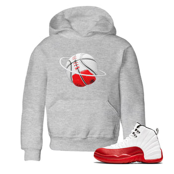 Air Jordan 12 Cherry Sneaker Match Tees Basketball Planet Sneaker Tees AJ12 Cherry Sneaker Release Tees Kids Shirts Heather Grey 1
