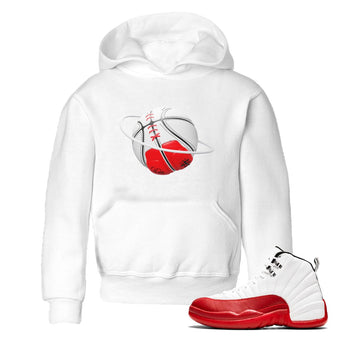 Air Jordan 12 Cherry Sneaker Match Tees Basketball Planet Sneaker Tees AJ12 Cherry Sneaker Release Tees Kids Shirts White 1