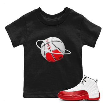 Air Jordan 12 Cherry Sneaker Match Tees Basketball Planet Sneaker Tees AJ12 Cherry Sneaker Release Tees Kids Shirts Black 1