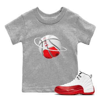 Air Jordan 12 Cherry Sneaker Match Tees Basketball Planet Sneaker Tees AJ12 Cherry Sneaker Release Tees Kids Shirts Heather Grey 1