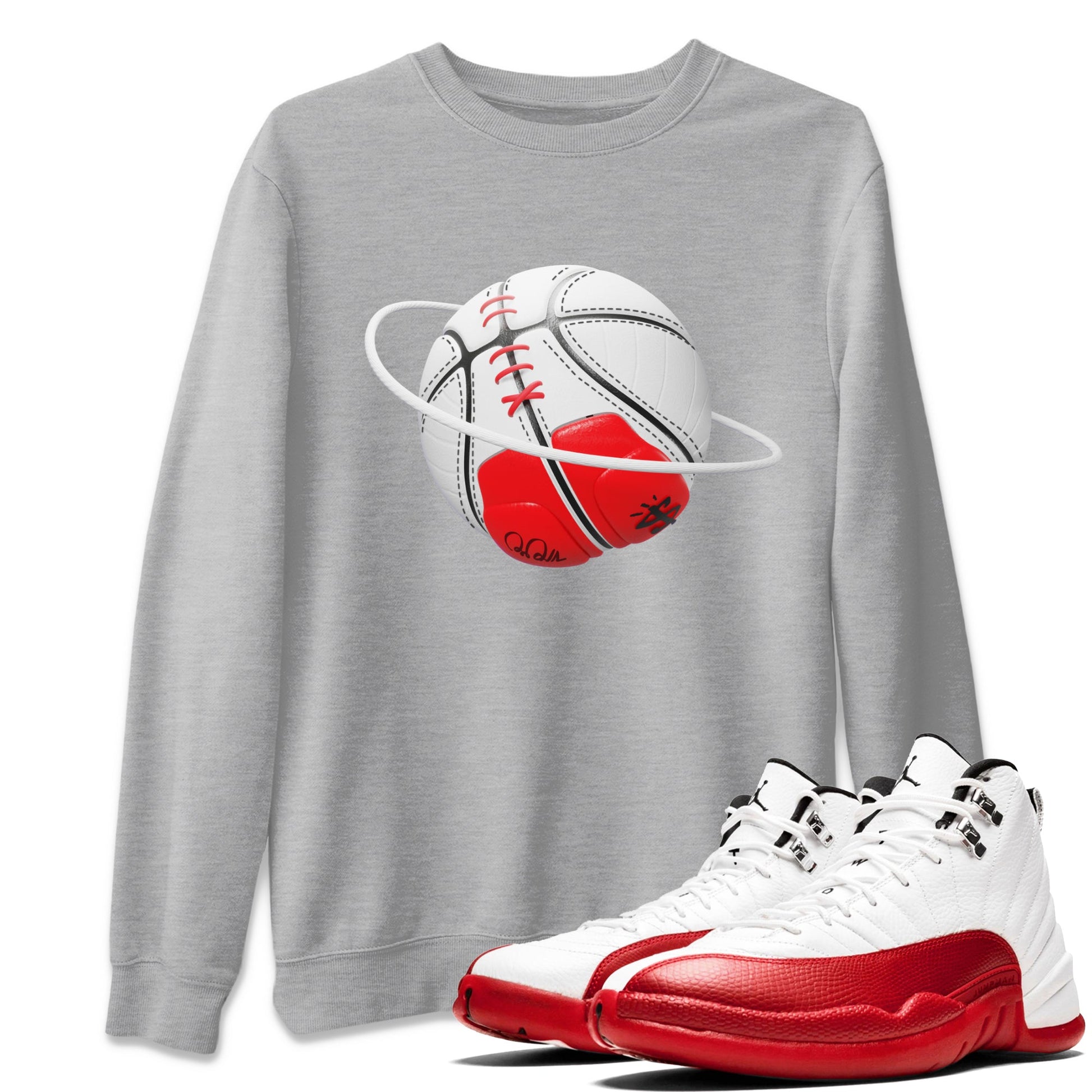 Air Jordan 12 Cherry Sneaker Match Tees Basketball Planet Sneaker Tees AJ12 Cherry Sneaker Release Tees Unisex Shirts Heather Grey 1