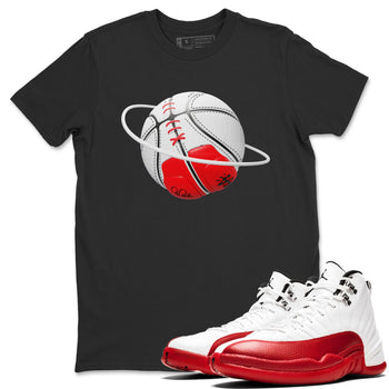 Air Jordan 12 Cherry Sneaker Match Tees Basketball Planet Sneaker Tees AJ12 Cherry Sneaker Release Tees Unisex Shirts Black 1