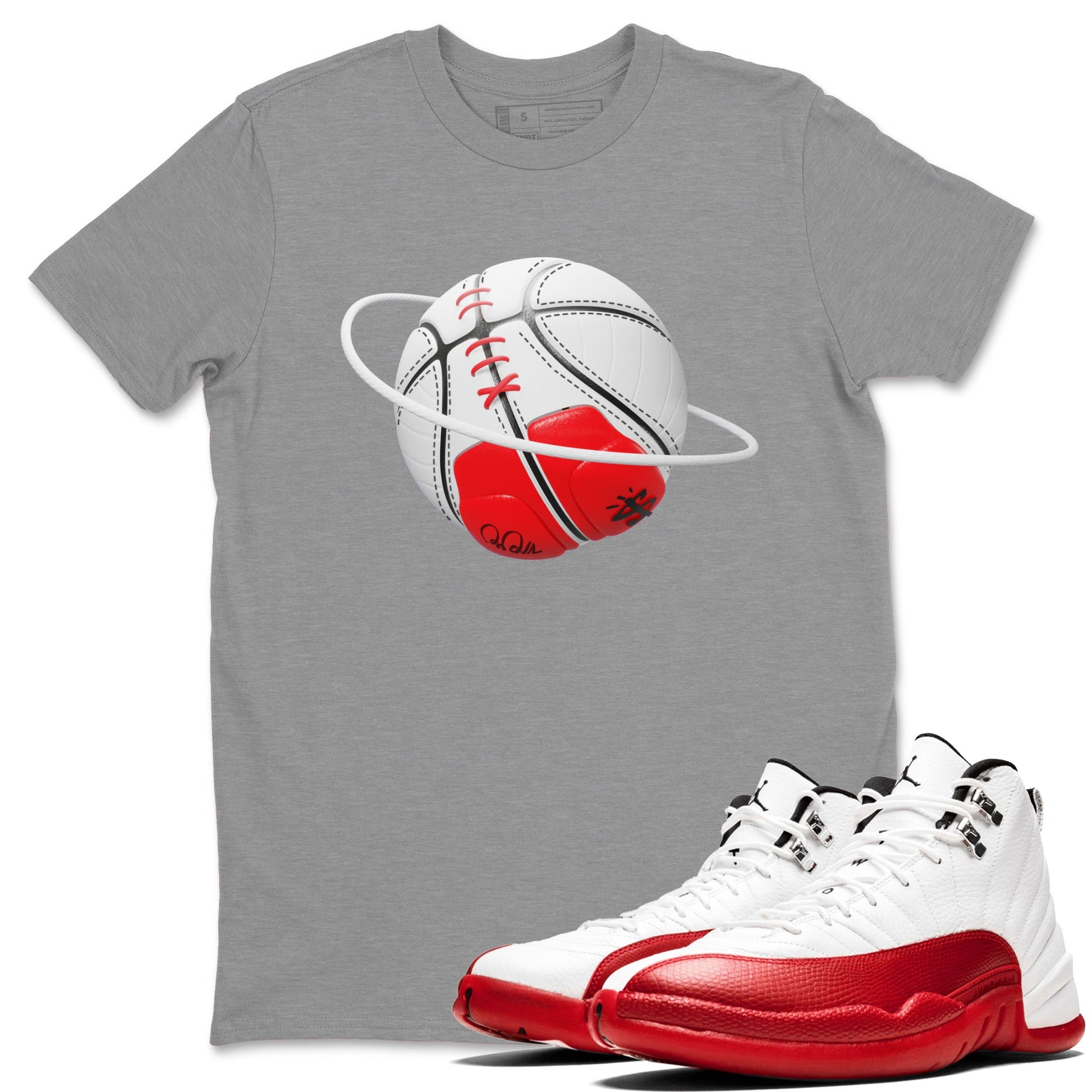Air Jordan 12 Cherry Sneaker Match Tees Basketball Planet Sneaker Tees AJ12 Cherry Sneaker Release Tees Unisex Shirts Heather Grey 1