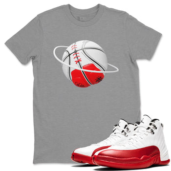 Air Jordan 12 Cherry Sneaker Match Tees Basketball Planet Sneaker Tees AJ12 Cherry Sneaker Release Tees Unisex Shirts Heather Grey 1
