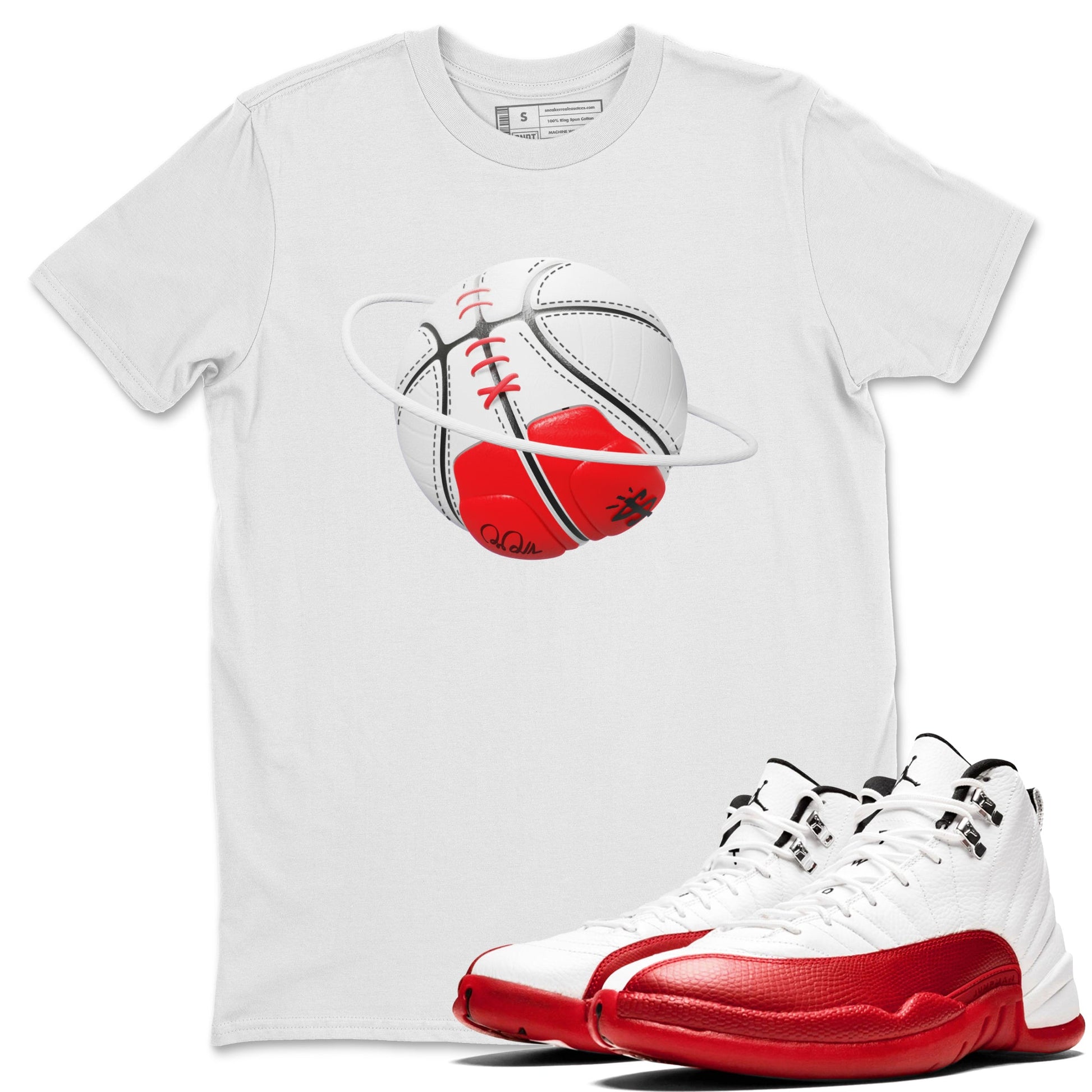 Air Jordan 12 Cherry Sneaker Match Tees Basketball Planet Sneaker Tees AJ12 Cherry Sneaker Release Tees Unisex Shirts White 1