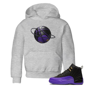 Air Jordan 12 Field Purple Sneaker Match Tees Basketball Planet Sneaker Tees AJJordan 12 Lakers Sneaker Release Tees Kids Shirts Heather Grey 1