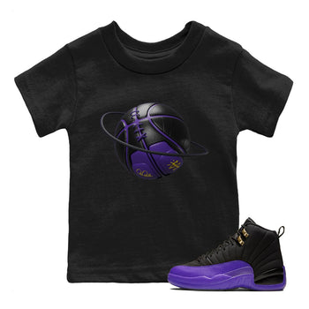 Air Jordan 12 Field Purple Sneaker Match Tees Basketball Planet Sneaker Tees AJJordan 12 Lakers Sneaker Release Tees Kids Shirts Black 1