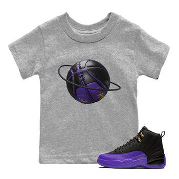 Air Jordan 12 Field Purple Sneaker Match Tees Basketball Planet Sneaker Tees AJJordan 12 Lakers Sneaker Release Tees Kids Shirts Heather Grey 1