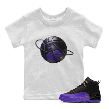 Air Jordan 12 Field Purple Sneaker Match Tees Basketball Planet Sneaker Tees AJJordan 12 Lakers Sneaker Release Tees Kids Shirts White 1