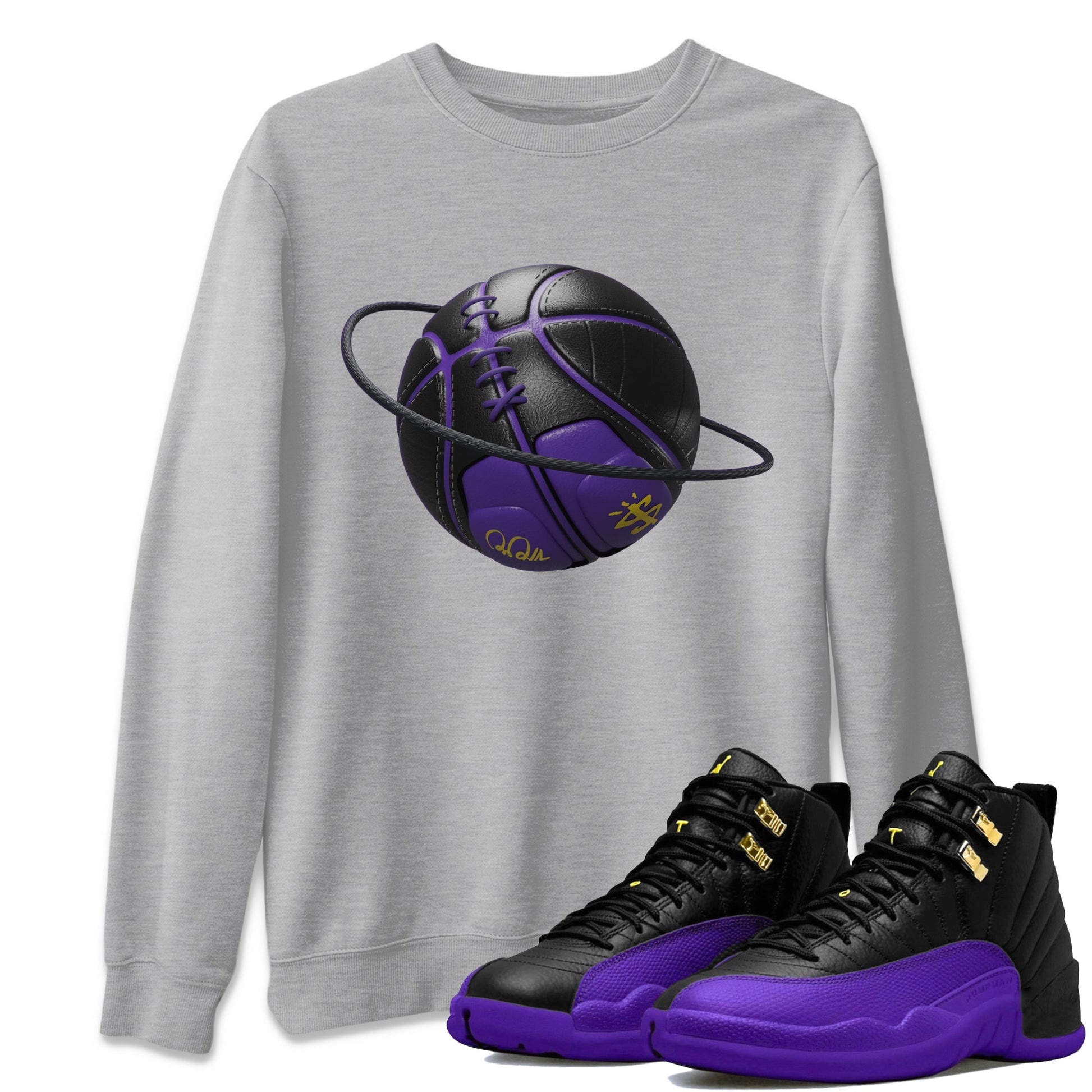 Air Jordan 12 Field Purple Sneaker Match Tees Basketball Planet Sneaker Tees AJJordan 12 Lakers Sneaker Release Tees Unisex Shirts Heather Grey 1