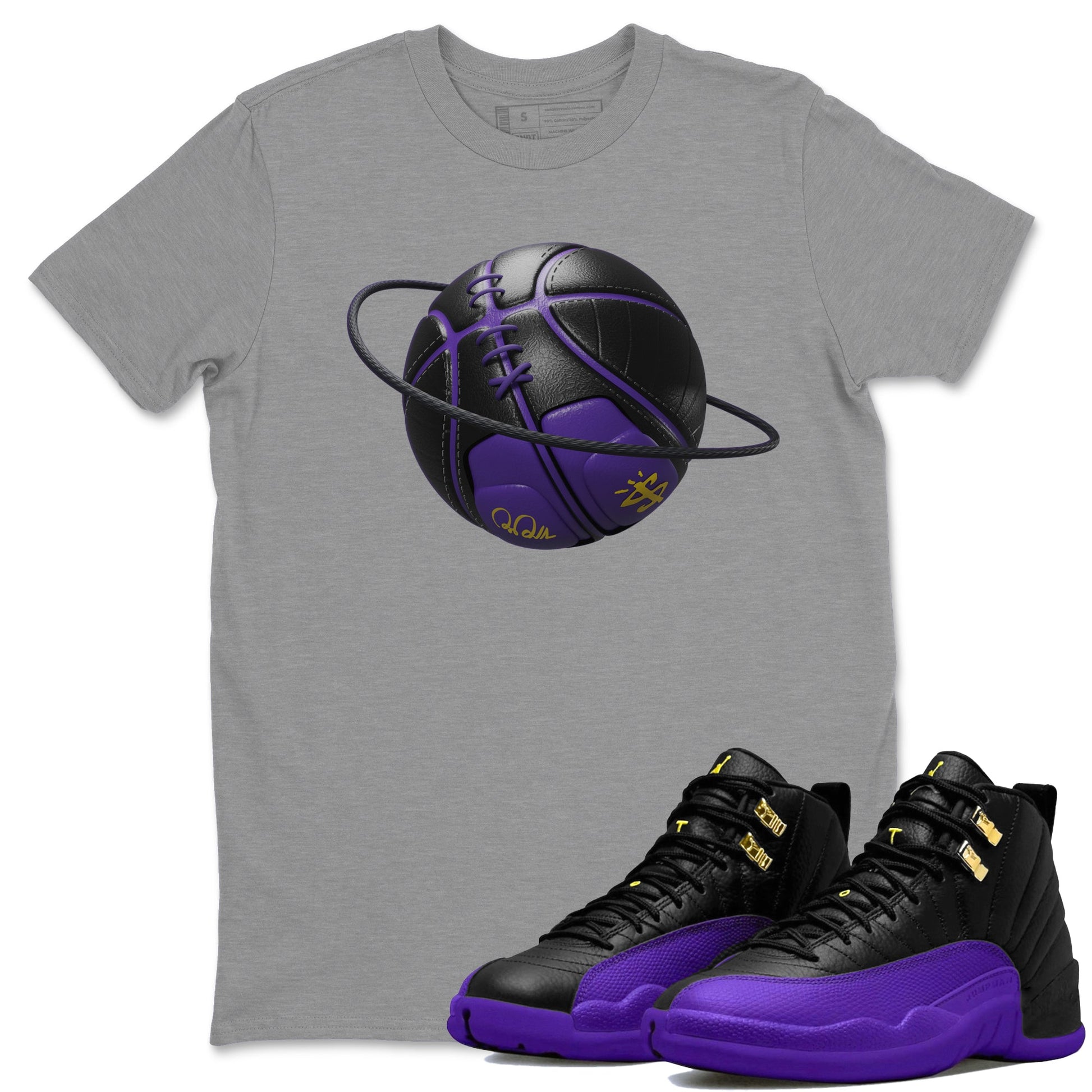 Air Jordan 12 Field Purple Sneaker Match Tees Basketball Planet Sneaker Tees AJJordan 12 Lakers Sneaker Release Tees Unisex Shirts Heather Grey 1