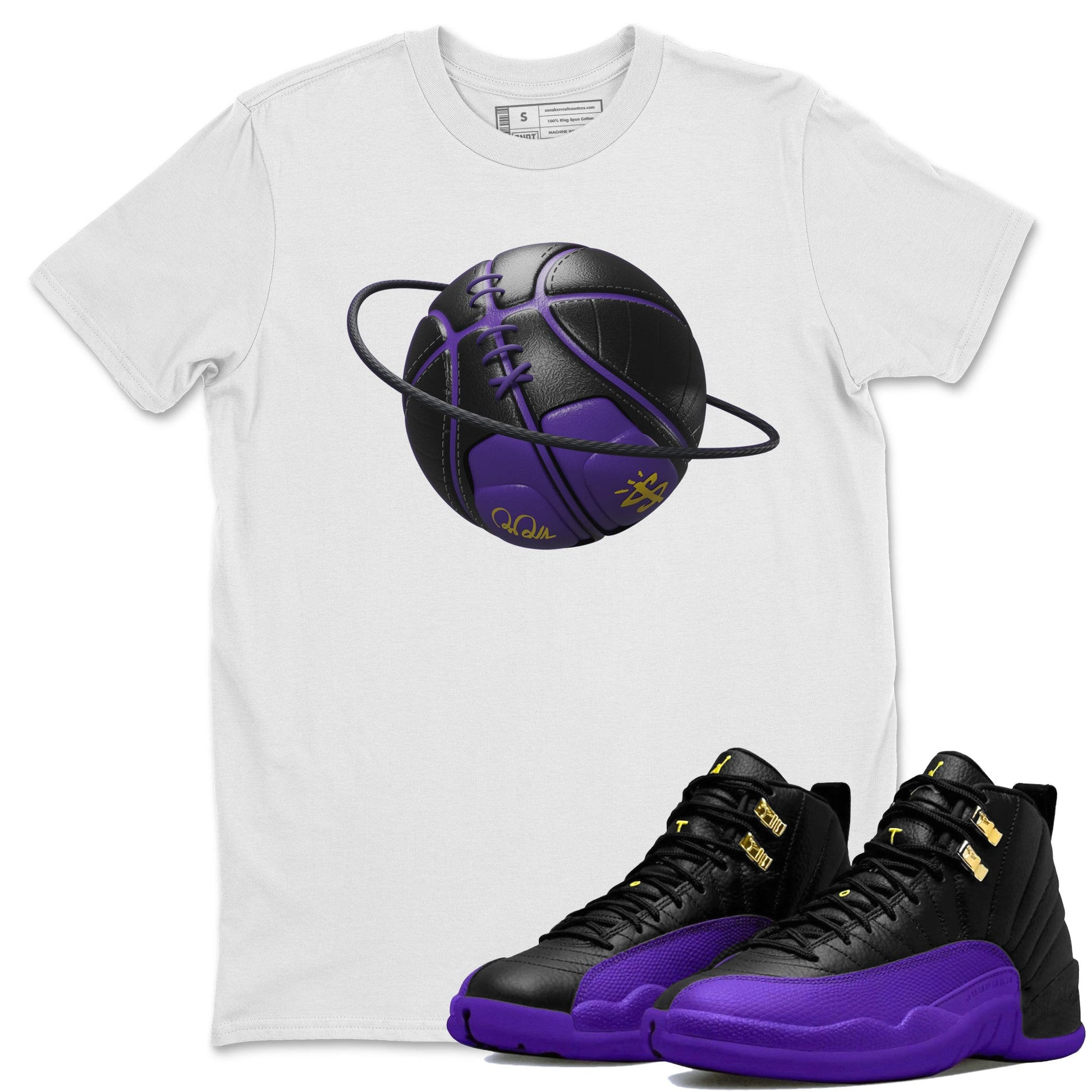 Air Jordan 12 Field Purple Sneaker Match Tees Basketball Planet Sneaker Tees AJJordan 12 Lakers Sneaker Release Tees Unisex Shirts White 1