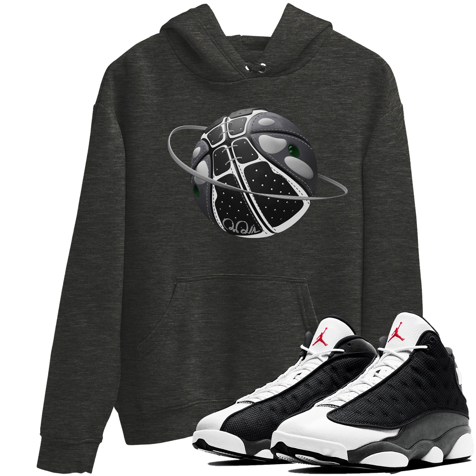 Air Jordan 13 Black Flint Sneaker Match Tees Basketball Planet Sneaker Tees AJ13 Retro Black Flint Sneaker Release Tees Unisex Shirts Charcoal Heather 1
