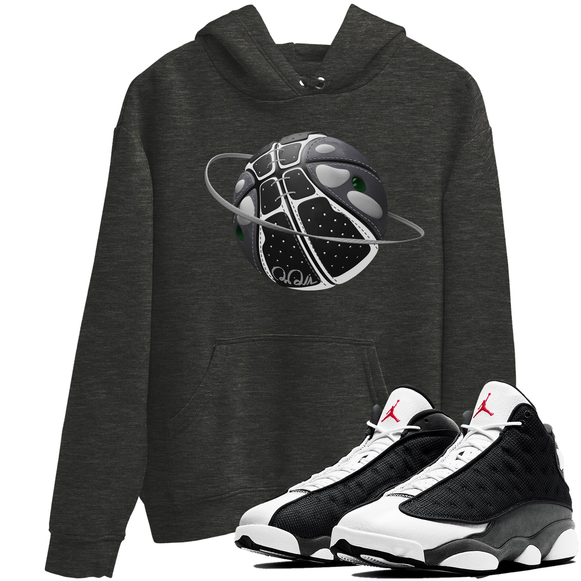 Air Jordan 13 Black Flint Sneaker Match Tees Basketball Planet Sneaker Tees AJ13 Retro Black Flint Sneaker Release Tees Unisex Shirts Charcoal Heather 1