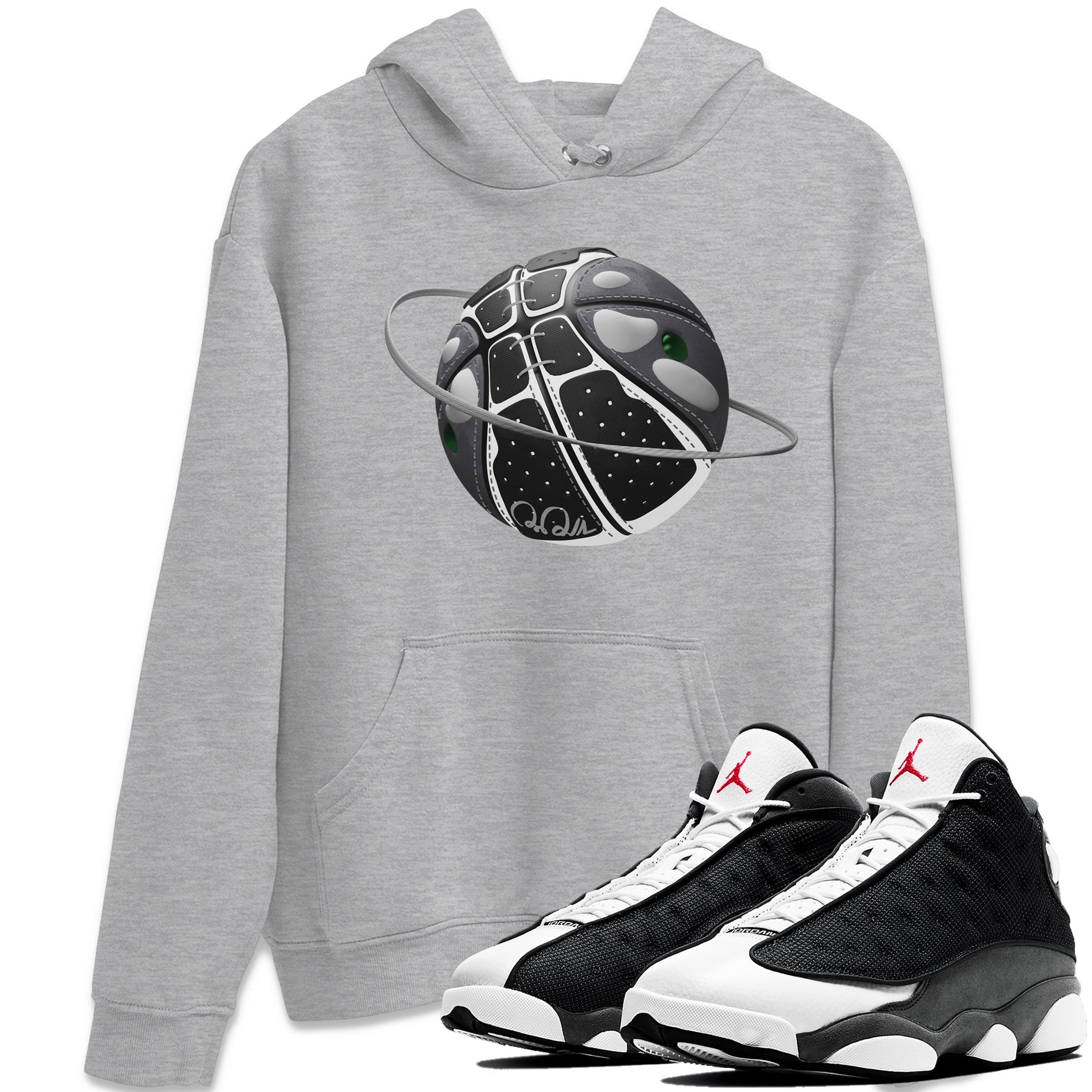 Air Jordan 13 Black Flint Sneaker Match Tees Basketball Planet Sneaker Tees AJ13 Retro Black Flint Sneaker Release Tees Unisex Shirts Heather Grey 1