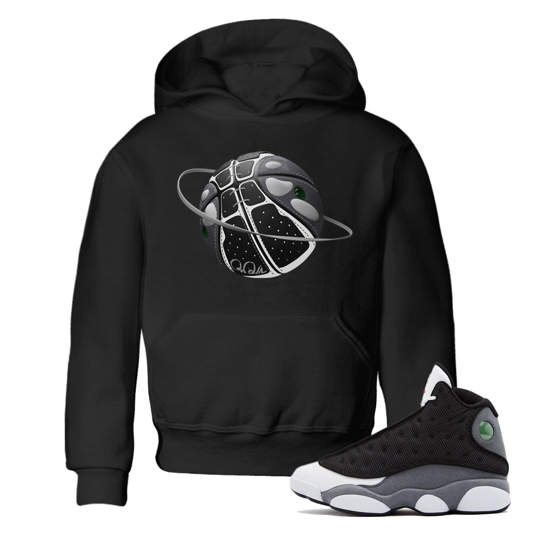 Air Jordan 13 Black Flint Sneaker Match Tees Basketball Planet Sneaker Tees AJ13 Retro Black Flint Sneaker Release Tees Kids Shirts Black 1