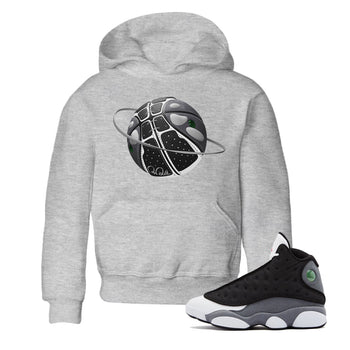 Air Jordan 13 Black Flint Sneaker Match Tees Basketball Planet Sneaker Tees AJ13 Retro Black Flint Sneaker Release Tees Kids Shirts Heather Grey 1