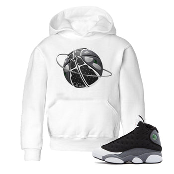 Air Jordan 13 Black Flint Sneaker Match Tees Basketball Planet Sneaker Tees AJ13 Retro Black Flint Sneaker Release Tees Kids Shirts White 1