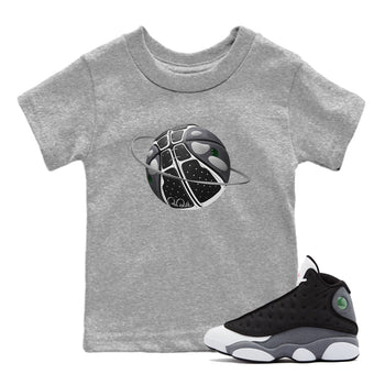 Air Jordan 13 Black Flint Sneaker Match Tees Basketball Planet Sneaker Tees AJ13 Retro Black Flint Sneaker Release Tees Kids Shirts Heather Grey 1