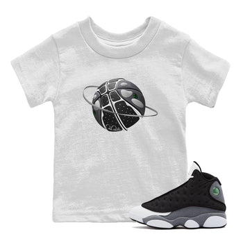 Air Jordan 13 Black Flint Sneaker Match Tees Basketball Planet Sneaker Tees AJ13 Retro Black Flint Sneaker Release Tees Kids Shirts White 1