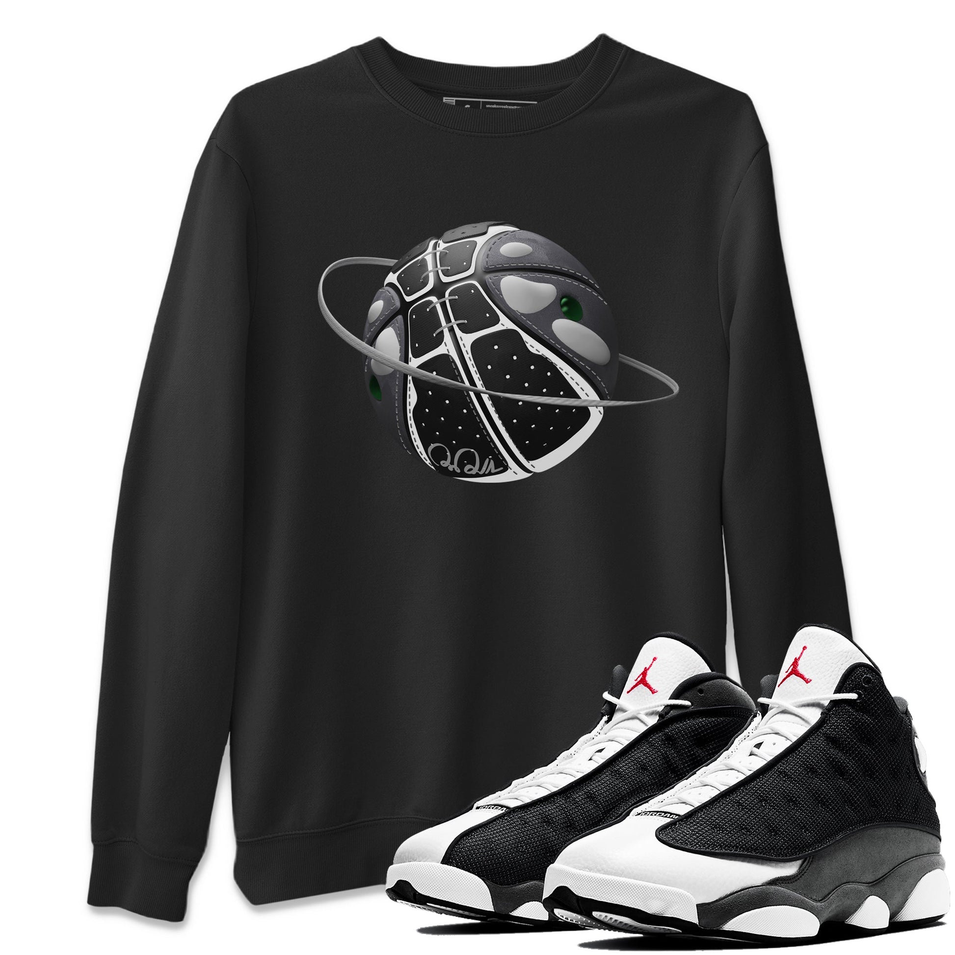 Air Jordan 13 Black Flint Sneaker Match Tees Basketball Planet Sneaker Tees AJ13 Retro Black Flint Sneaker Release Tees Unisex Shirts Black 1