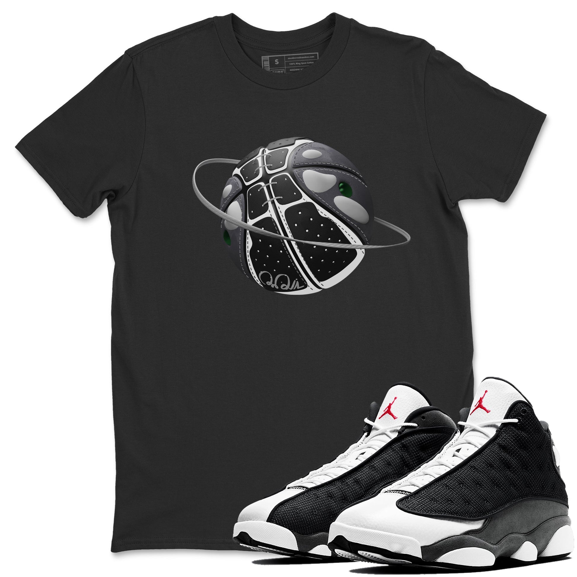 Air Jordan 13 Black Flint Sneaker Match Tees Basketball Planet Sneaker Tees AJ13 Retro Black Flint Sneaker Release Tees Unisex Shirts Black 1