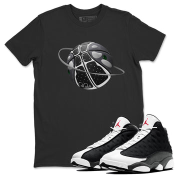 Air Jordan 13 Black Flint Sneaker Match Tees Basketball Planet Sneaker Tees AJ13 Retro Black Flint Sneaker Release Tees Unisex Shirts Black 1