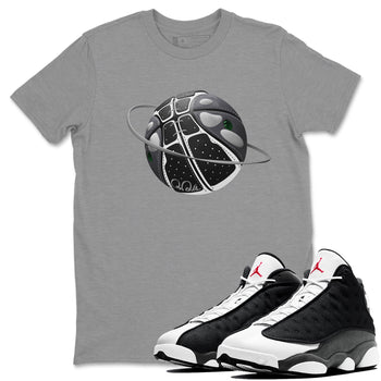 Air Jordan 13 Black Flint Sneaker Match Tees Basketball Planet Sneaker Tees AJ13 Retro Black Flint Sneaker Release Tees Unisex Shirts Heather Grey 1