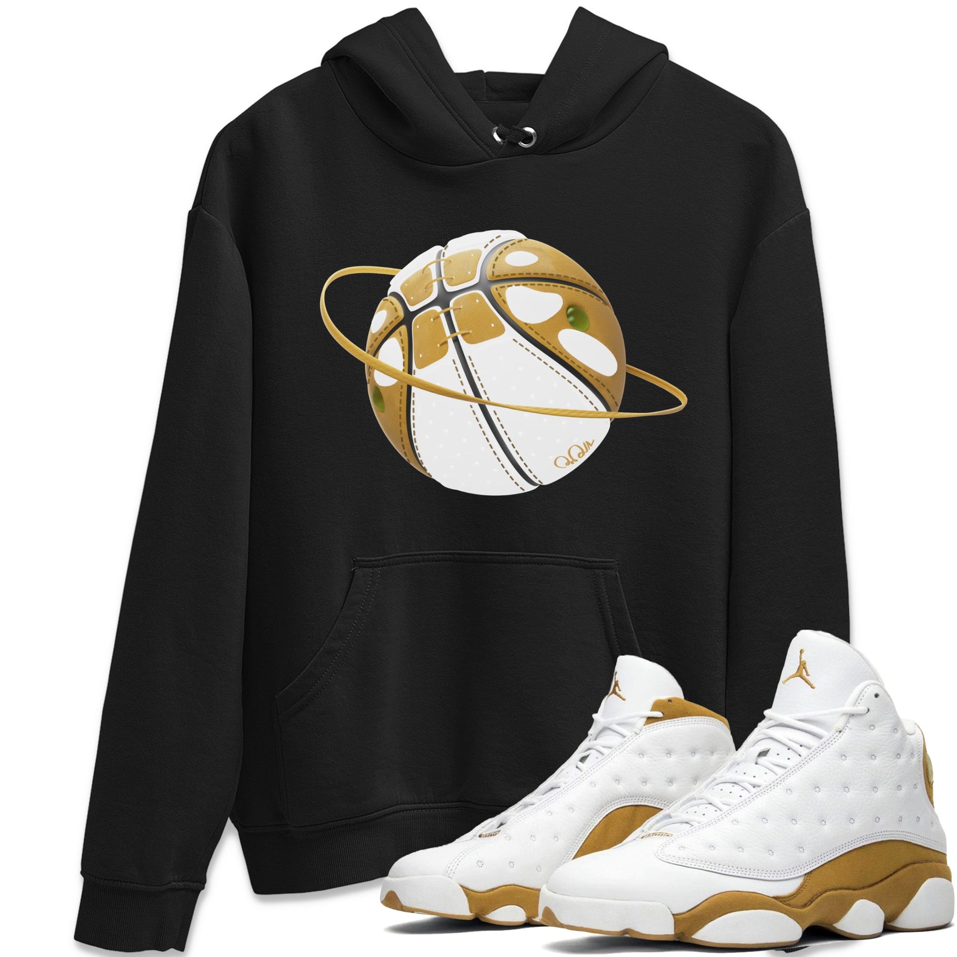 Air Jordan 13 Wheat Sneaker Match Tees Basketball Planet Sneaker Tees AJ13 Wheat Sneaker Release Tees Unisex Shirts Black 1