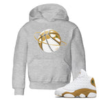 Air Jordan 13 Wheat Sneaker Match Tees Basketball Planet Sneaker Tees AJ13 Wheat Sneaker Release Tees Kids Shirts Heather Grey 1