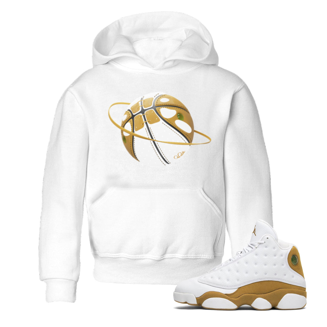 Air Jordan 13 Wheat Sneaker Match Tees Basketball Planet Sneaker Tees AJ13 Wheat Sneaker Release Tees Kids Shirts White 1