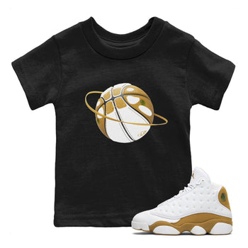 Air Jordan 13 Wheat Sneaker Match Tees Basketball Planet Sneaker Tees AJ13 Wheat Sneaker Release Tees Kids Shirts Black 1
