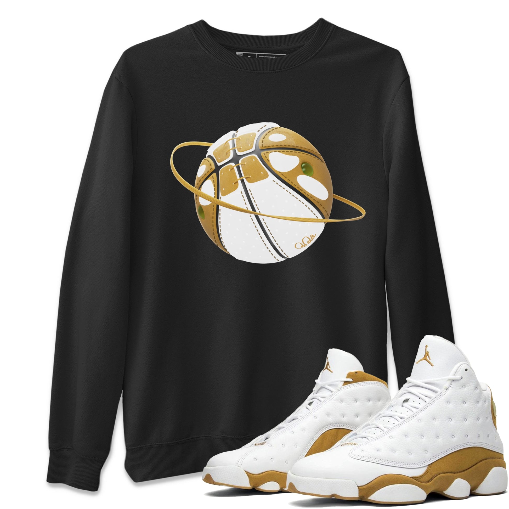 Air Jordan 13 Wheat Sneaker Match Tees Basketball Planet Sneaker Tees AJ13 Wheat Sneaker Release Tees Unisex Shirts Black 1