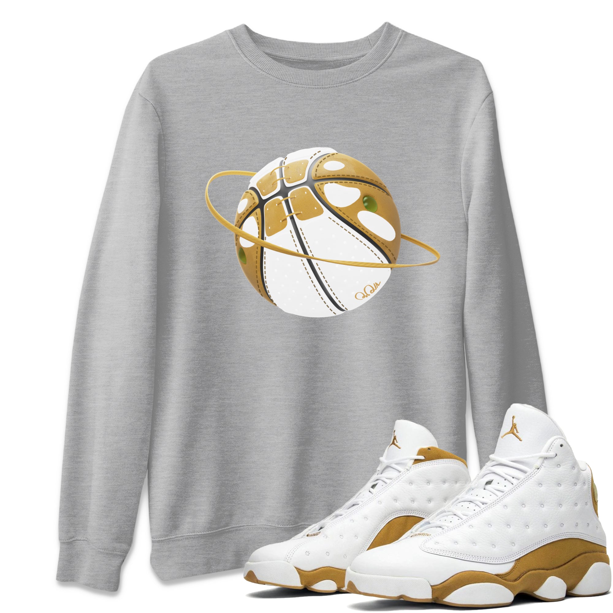 Air Jordan 13 Wheat Sneaker Match Tees Basketball Planet Sneaker Tees AJ13 Wheat Sneaker Release Tees Unisex Shirts Heather Grey 1